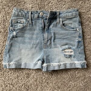Vanilla Star Blue Jean Shorts with Frayed Hem